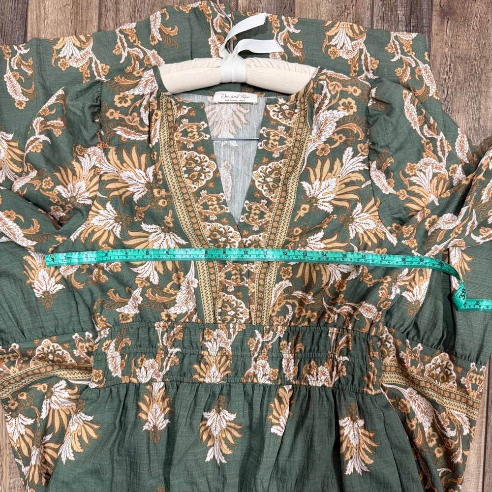 Doe and Rae Green Floral Tiered Maxi Dress Smocked Waist Pockets Small Boho - Picture 6 of 8
